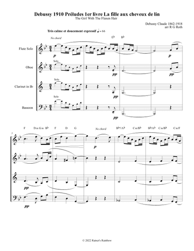 Debussy Prelude Girl With Flaxen Hair Woodwind Quartet (arr. R G Roth)