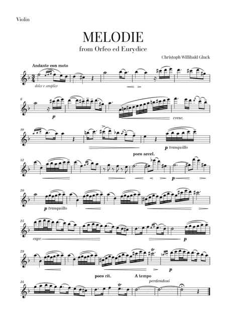 Gluck - Melodie (for Violin) (arr. Cadenza Editions)