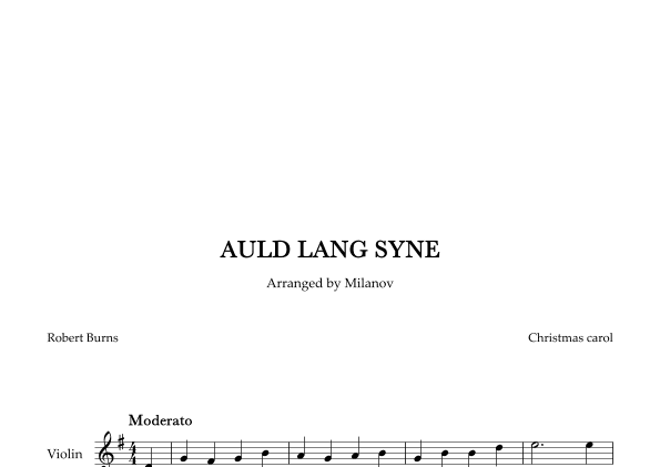 Auld lang syne  in G Violin Easy Christmas carol (arr. Milanov)