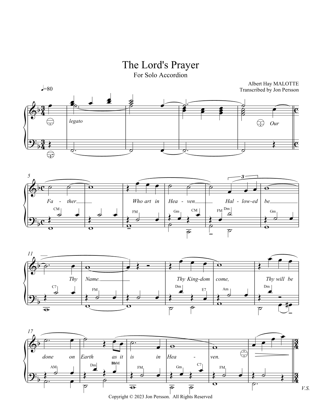 "The Lord's Prayer" for Solo Accordion (arr. Jon Persson)