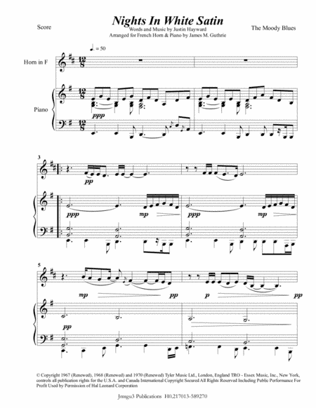 Nights In White Satin (arr. James M. Guthrie, ASCAP)