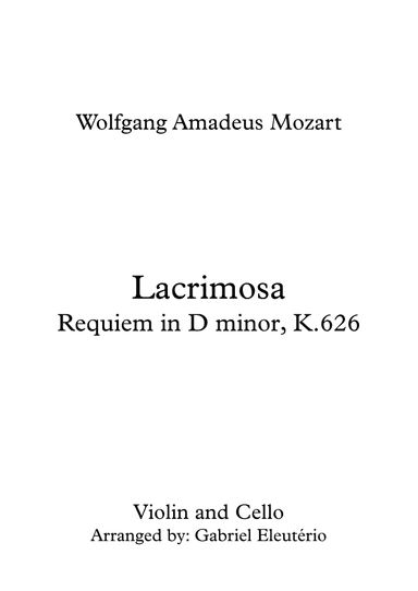 Lacrimosa Requiem in D minor, K.626 (arr. Gabriel Eleutério)