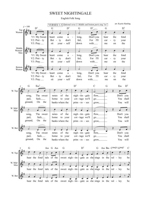Sweet Nightingale - a Somerset Song (arr. Kaytie Harding)