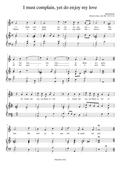 I must complain, yet do enjoy my love (arr. Early Music Scores)