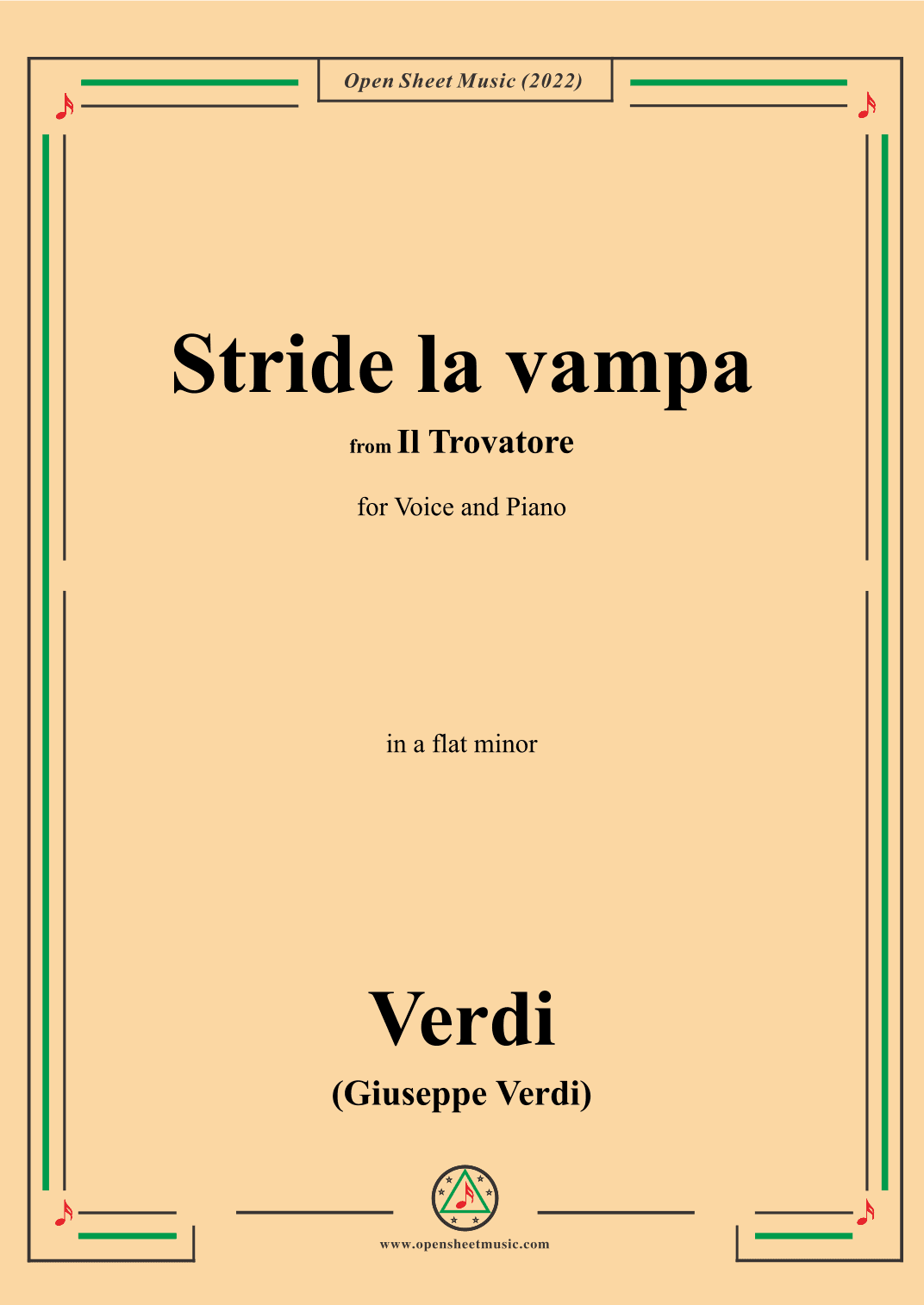 Verdi-Stride la vampa,from 'Il Trovatore',in a flat minor,for Voice and Piano (arr. OSM Press)