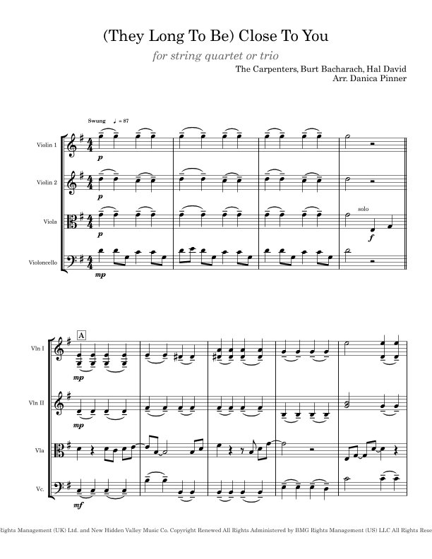 (they Long To Be) Close To You (arr. Danica Pinner)