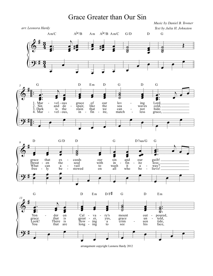 Grace Greater Than Our Sin (Marvelous Grace) (arr. Leonora Hardy)
