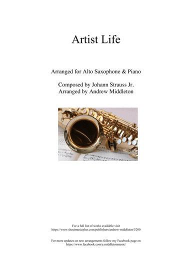 Artist's Life arranged for Alto Saxophone and Piano (arr. Andrew Middleton)