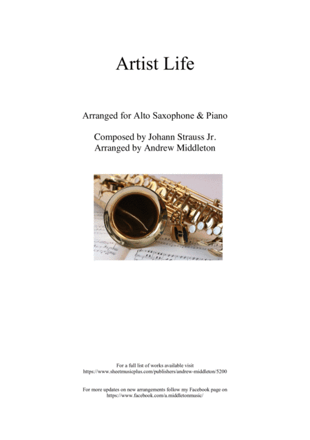 Artist's Life arranged for Alto Saxophone and Piano (arr. Andrew Middleton)