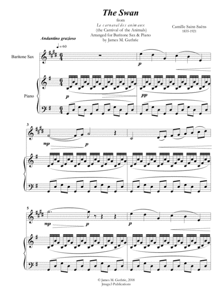 Saint-Saens: The Swan for Baritone Sax & Piano (arr. James M. Guthrie, ASCAP)