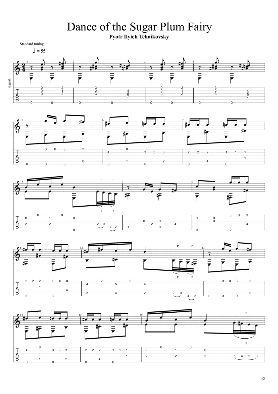 Dance of the Sugar Plum Fairy from the Nutcracker Suite (Solo Fingerstyle Guitar Tab) (arr. Chris Richter)