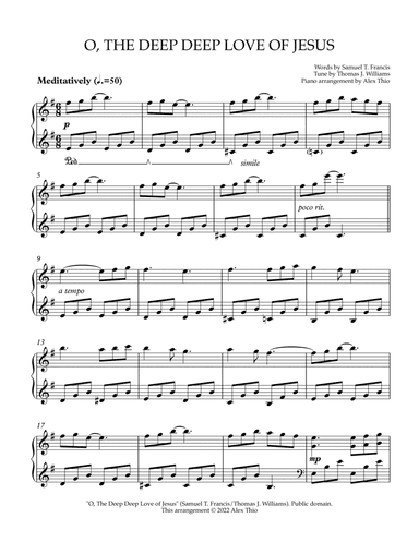 O, The Deep Deep Love of Jesus - Piano Solo (arr. Alex Thio)
