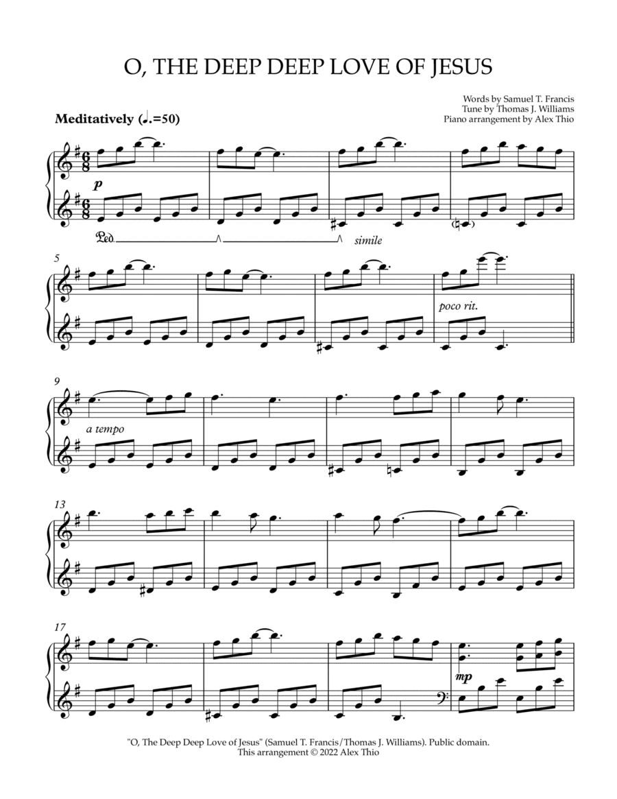 O, The Deep Deep Love of Jesus - Piano Solo (arr. Alex Thio)