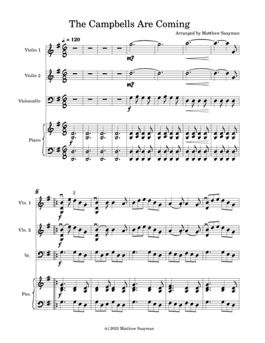 The Campbells Are Coming - Violin, Cello and PIano (arr. Matthew Saayman)