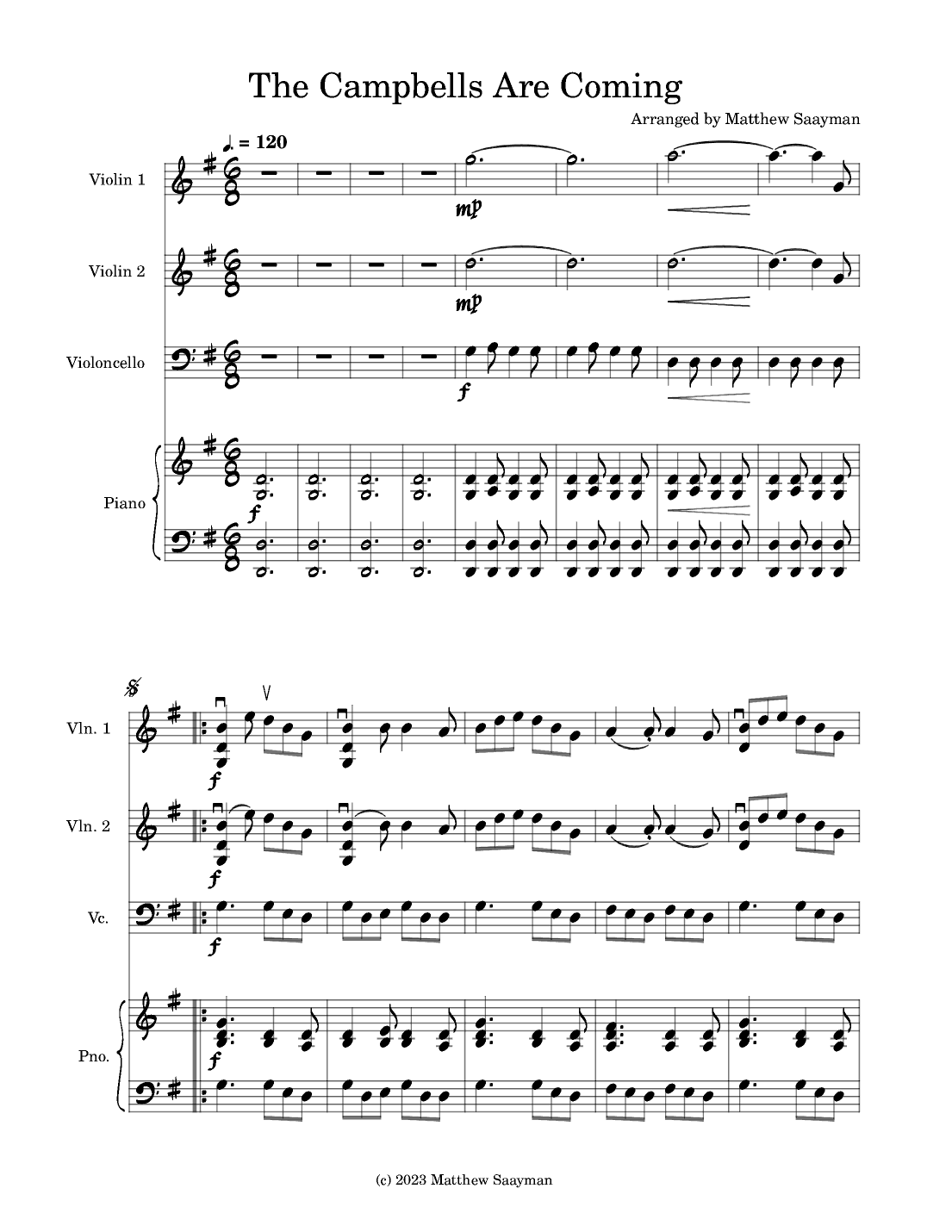 The Campbells Are Coming - Violin, Cello and PIano (arr. Matthew Saayman)