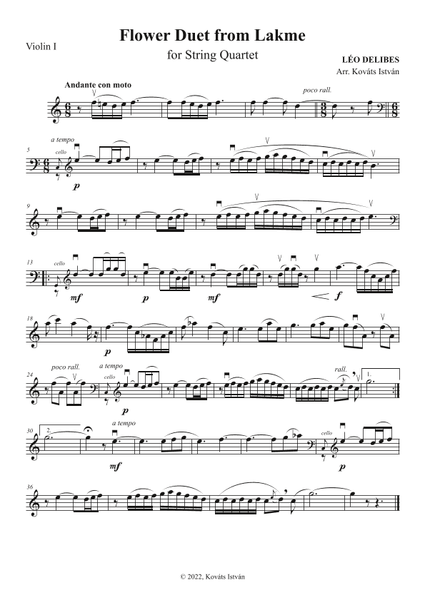 Flower Duet from Lakmé for String Quartet (arr. Kováts István)