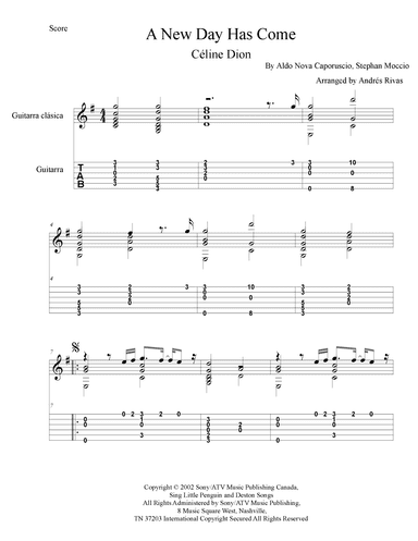 A New Day Has Come (arr. Andrés Rivas)