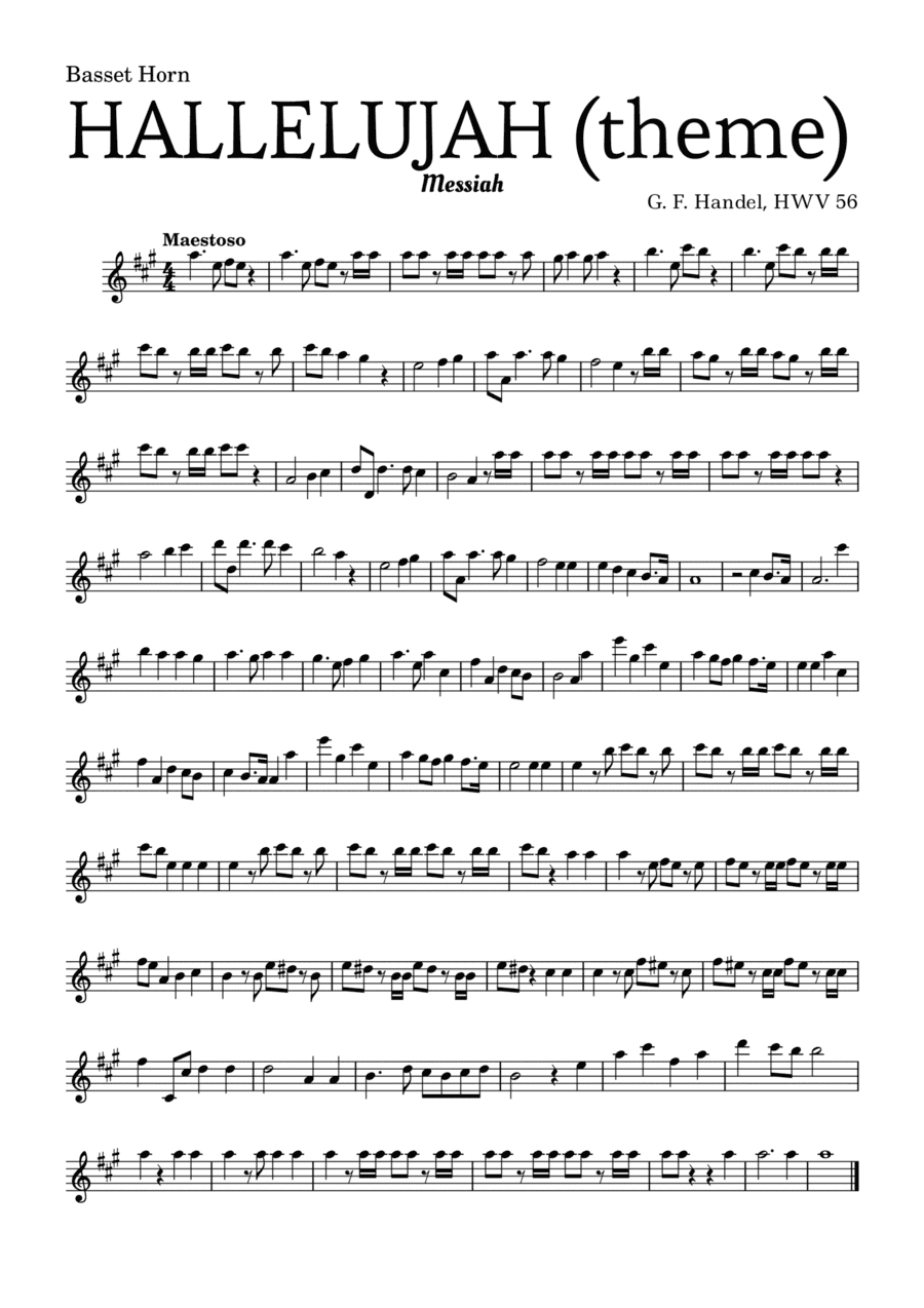 Aleluia (HALLELUJAH), of the Messiah - for Basset Horn and accompaniment (arr. Leyandder Trustworthy)