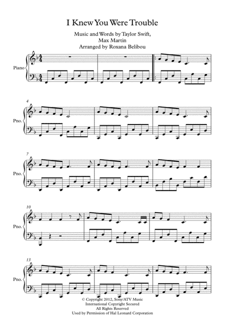 I Knew You Were Trouble (arr. Roxana Belibou)