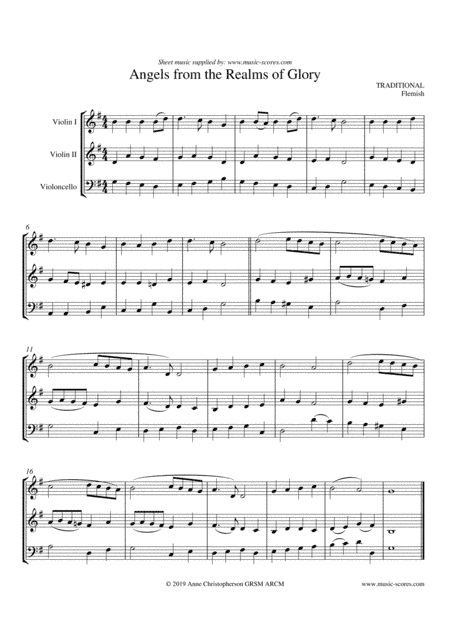 Angels From the Realms of Glory - 2 Violins and Cello (arr. Anne L Christopherson GRSM ARCM)