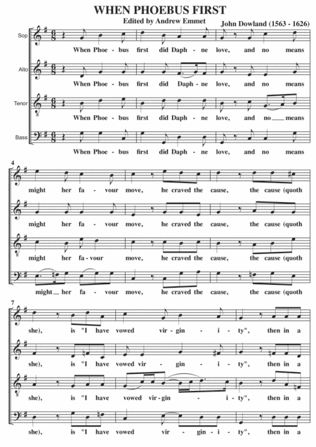 When Phoebus First A Cappella SATB (arr. Edited by Andrew Emmet)