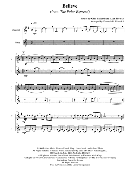 Believe (arr. Kenneth D. Friedrich)