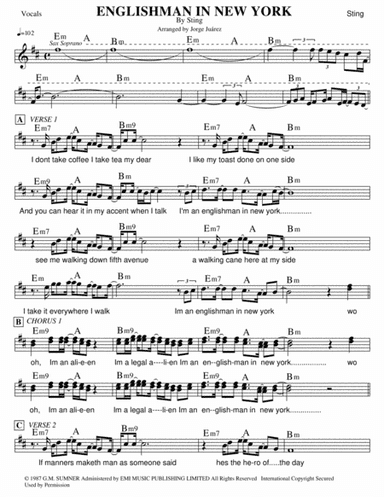 Englishman In New York (arr. Jorge Juárez)