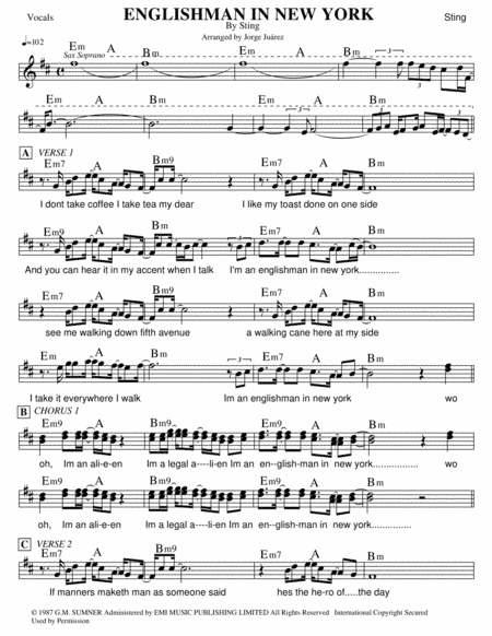 Englishman In New York (arr. Jorge Juárez)