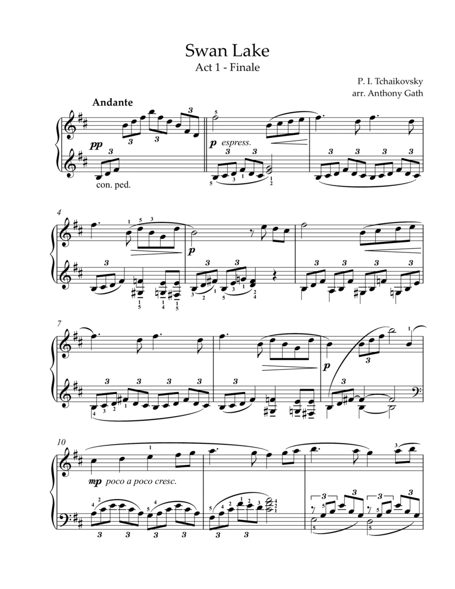 Swan Lake - Act 1 Finale - Easy Piano Solo (arr. Anthony Gath)