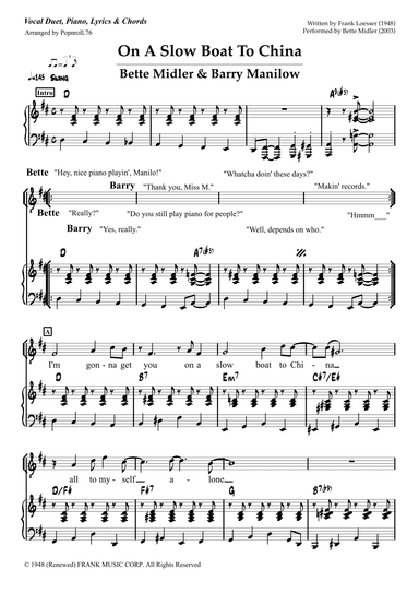 On A Slow Boat To China (arr. Popnroll.76)