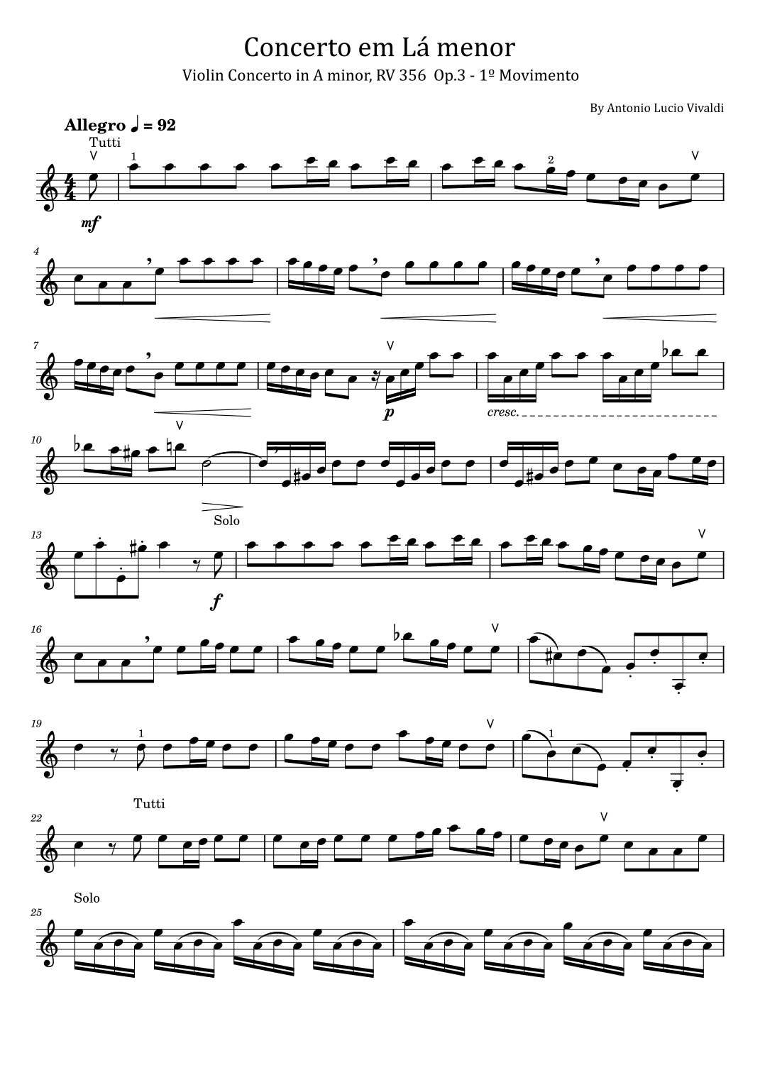 Violin Concerto in A minor, RV 356  Op.3 - For Solo - Concerto em Lá menor (arr. poon)