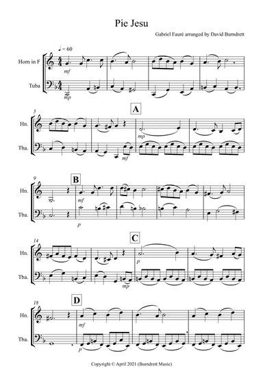 Pie Jesu (from Requiem) for French Horn and Tuba Duet (arr. David Burndrett)