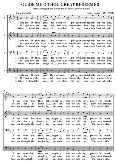 Guide Me O Thou Great Redeemer (Bread Of Heaven) A Cappella TTBB (arr. Andrew Emmet)