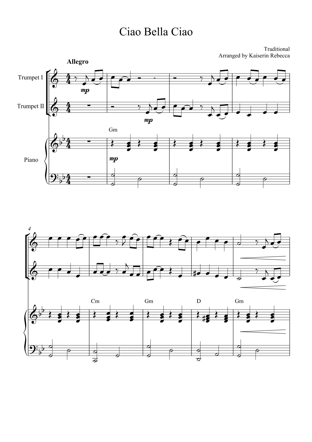 Ciao Bella Ciao (arr. Kaiserin Rebecca)