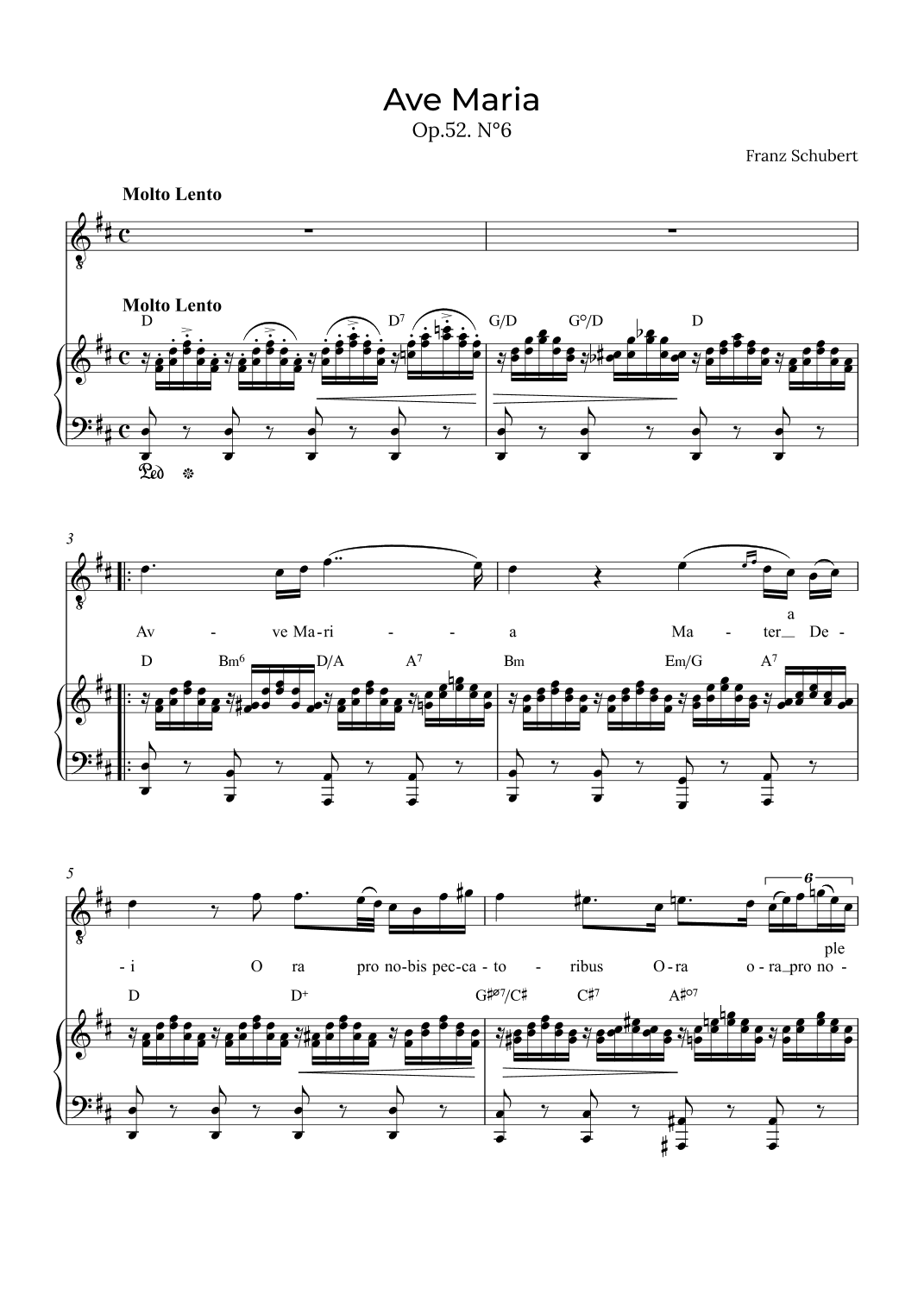 Ave Maria Schubert - Tenor with chords in D (arr. Alex Nunes Rodrigues)