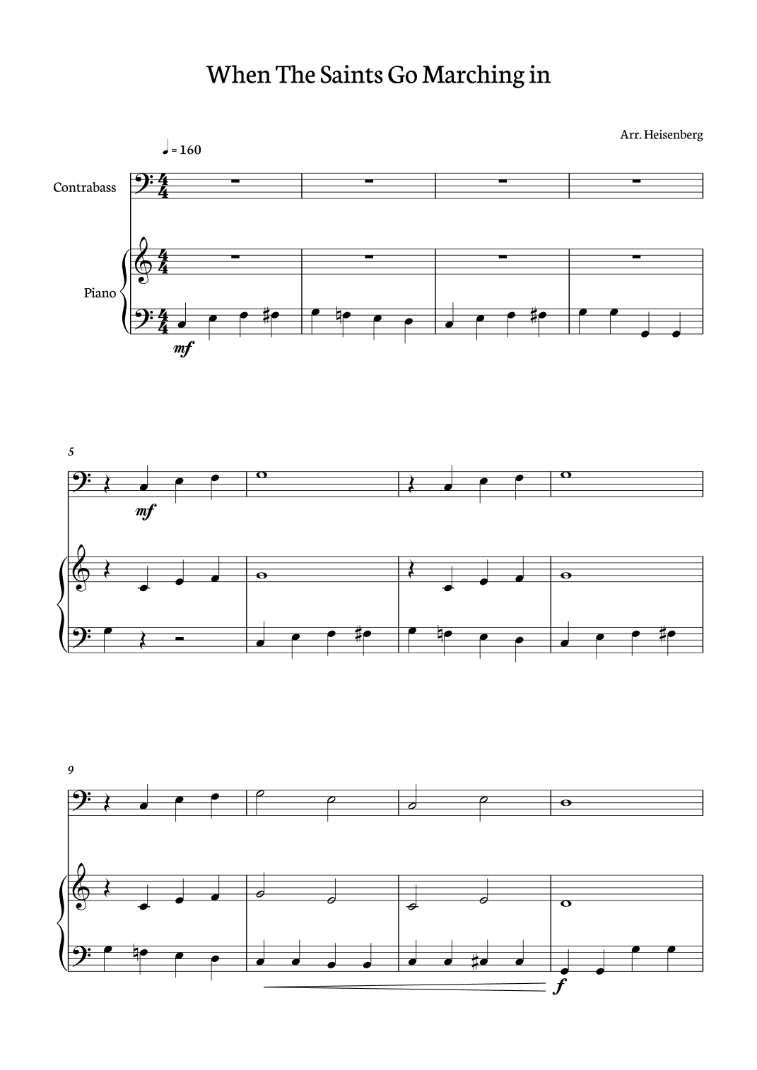 When The Saints Go Marching In - Contrabass with piano accompaniment (arr. Heisenberg)
