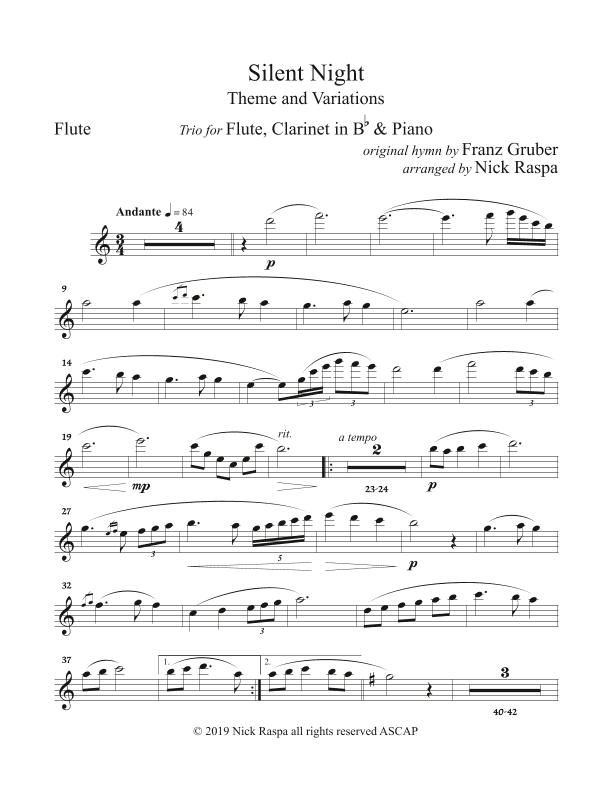 Silent Night - variations (Trio for Flute, Clarinet & Piano) Flute part (arr. Nick Raspa)