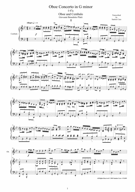 Platti - Concerto in G minor, I 47b for Oboe and Cembalo (or Piano) (arr. Santino Cara)