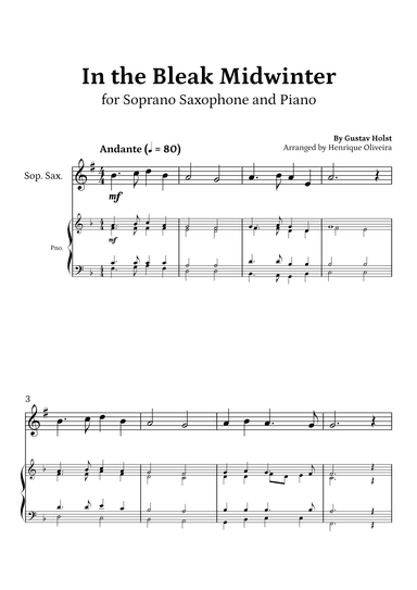 In the Bleak Midwinter (Soprano Saxophone and Piano) - Beginner Level (arr. Henrique Oliveira)