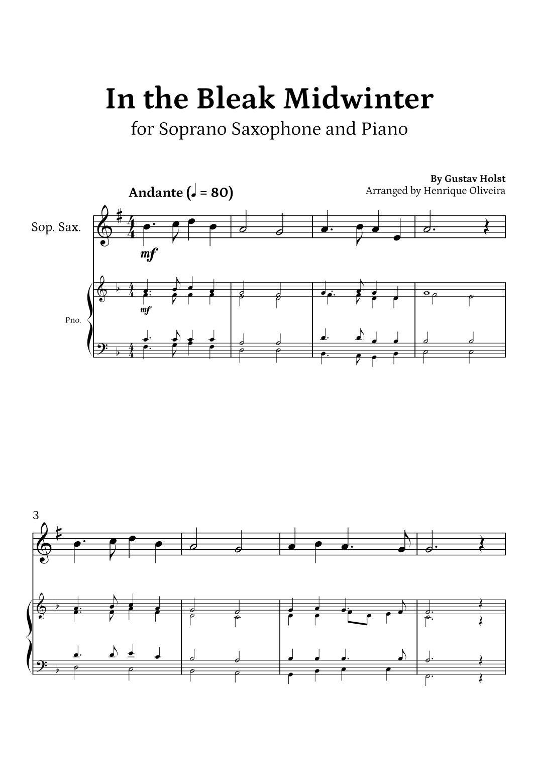 In the Bleak Midwinter (Soprano Saxophone and Piano) - Beginner Level (arr. Henrique Oliveira)