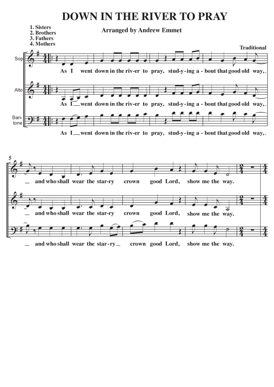 Down In The River To Pray A Cappella SAB (arr. Andrew Emmet)