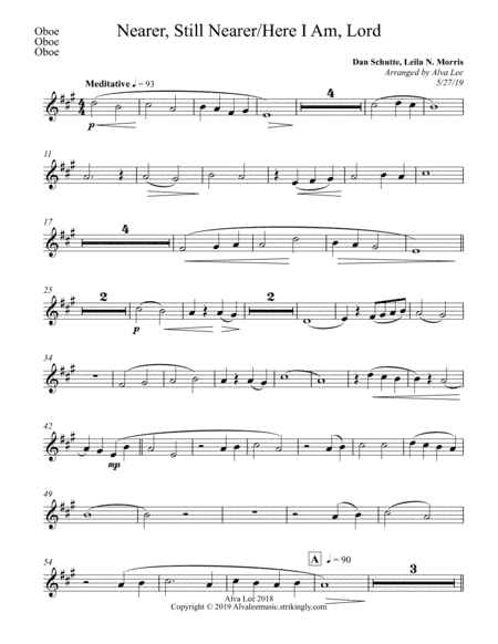 Nearer, Still Nearer/Here I Am Lord oboe (arr. Alva J. Lee)