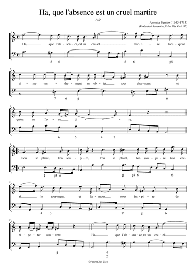 Ha, que l'absence est un cruel martire (Air) (arr. Early Music Scores)