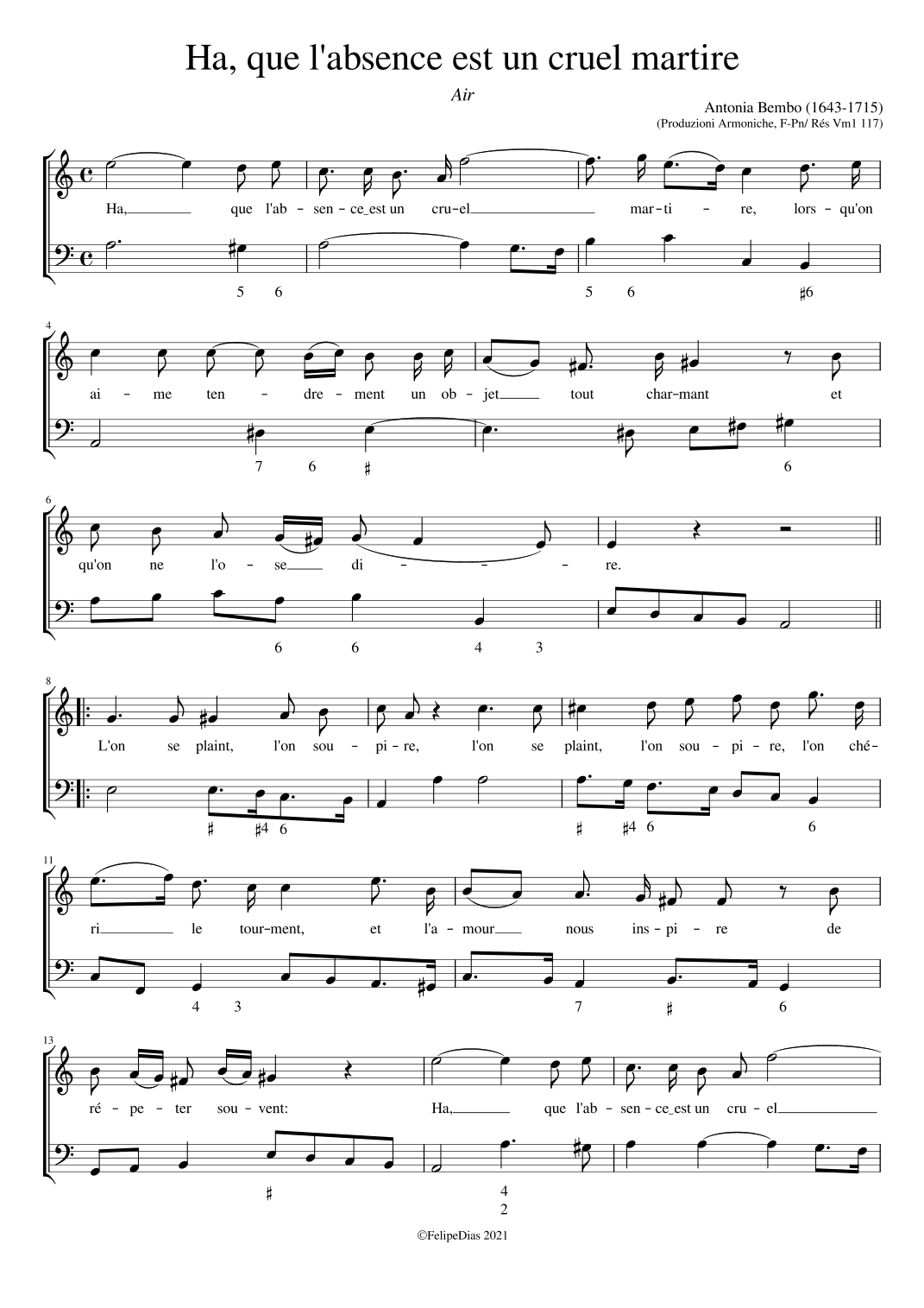 Ha, que l'absence est un cruel martire (Air) (arr. Early Music Scores)