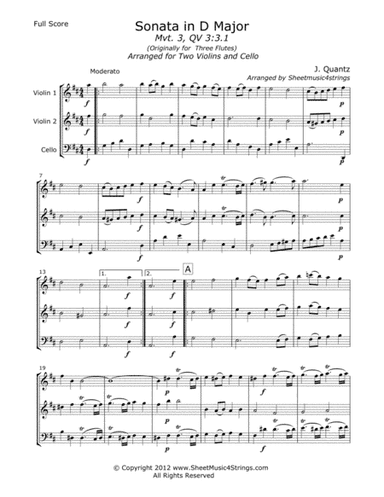 Quantz, J. - Sonata in D (Mvt. 3) for Two Violins and Cello (arr. Linda M. Scott)