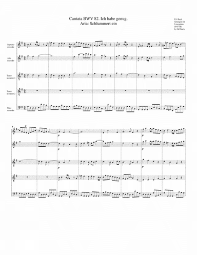 Aria: Schlummert ein from Cantata BWV 82 (arrangement for 5 recorders) (arr. Gil Garty)