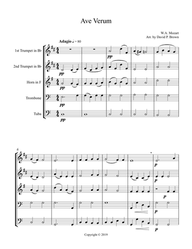 Ave Verum for Brass Quintet (arr. David Brown)