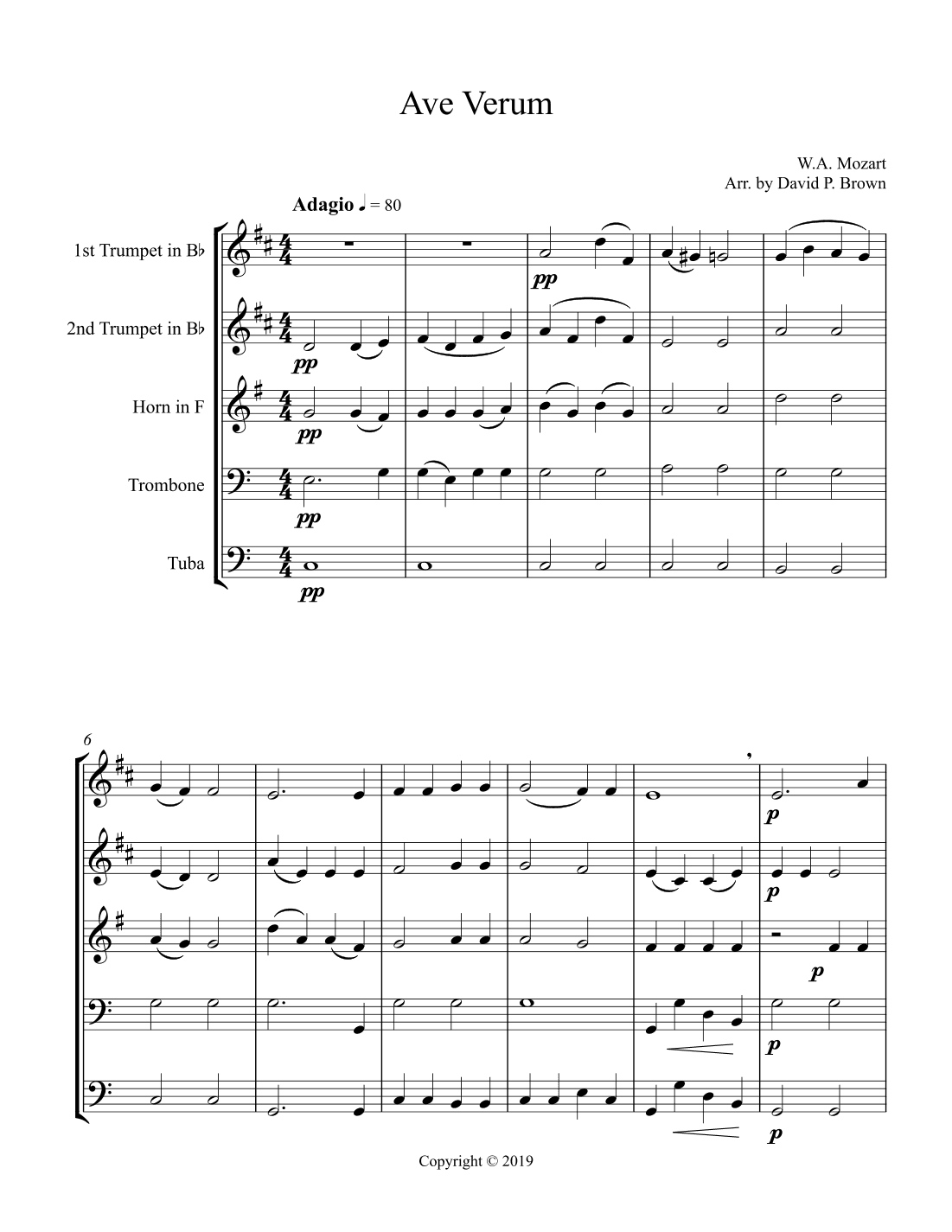 Ave Verum for Brass Quintet (arr. David Brown)