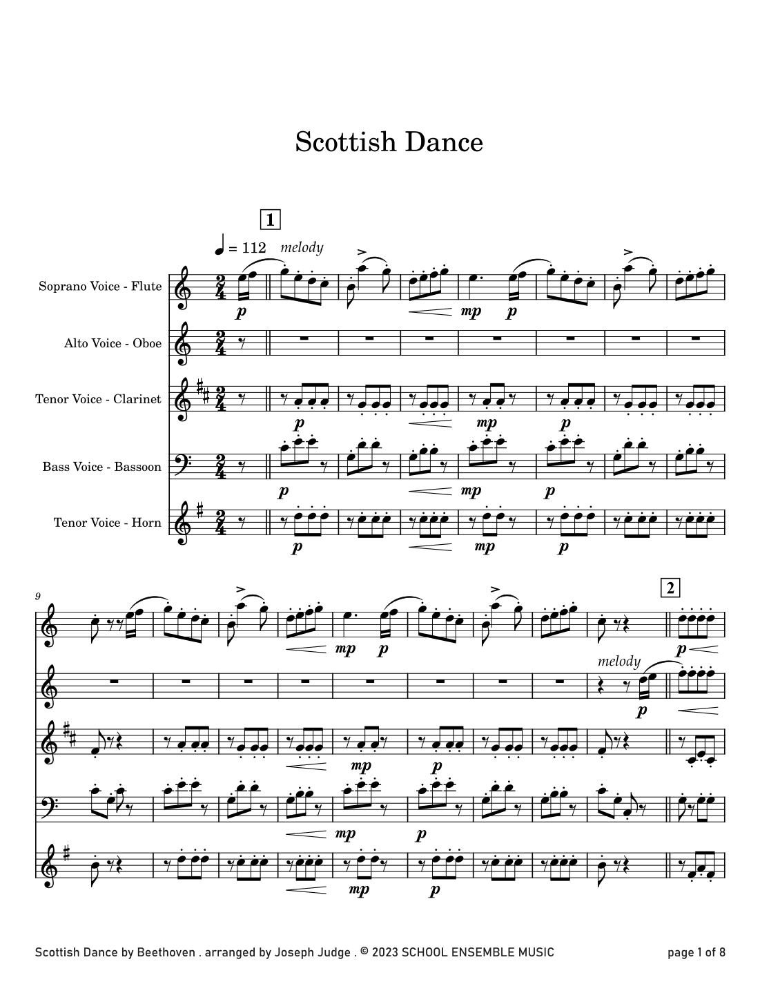 Scottish Dance by Beethoven for Woodwind Quartet in Schools (arr. Joseph Judge)