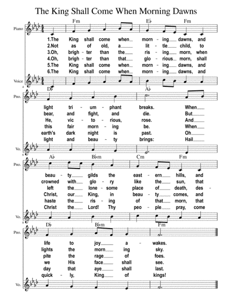 The King Shall Come When Morning Dawns (2nd voice) (arr. Bonnie Wong)